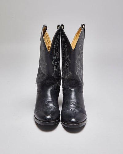 Vintage Justin Black Leather Short Cowboy Boots - UK 4