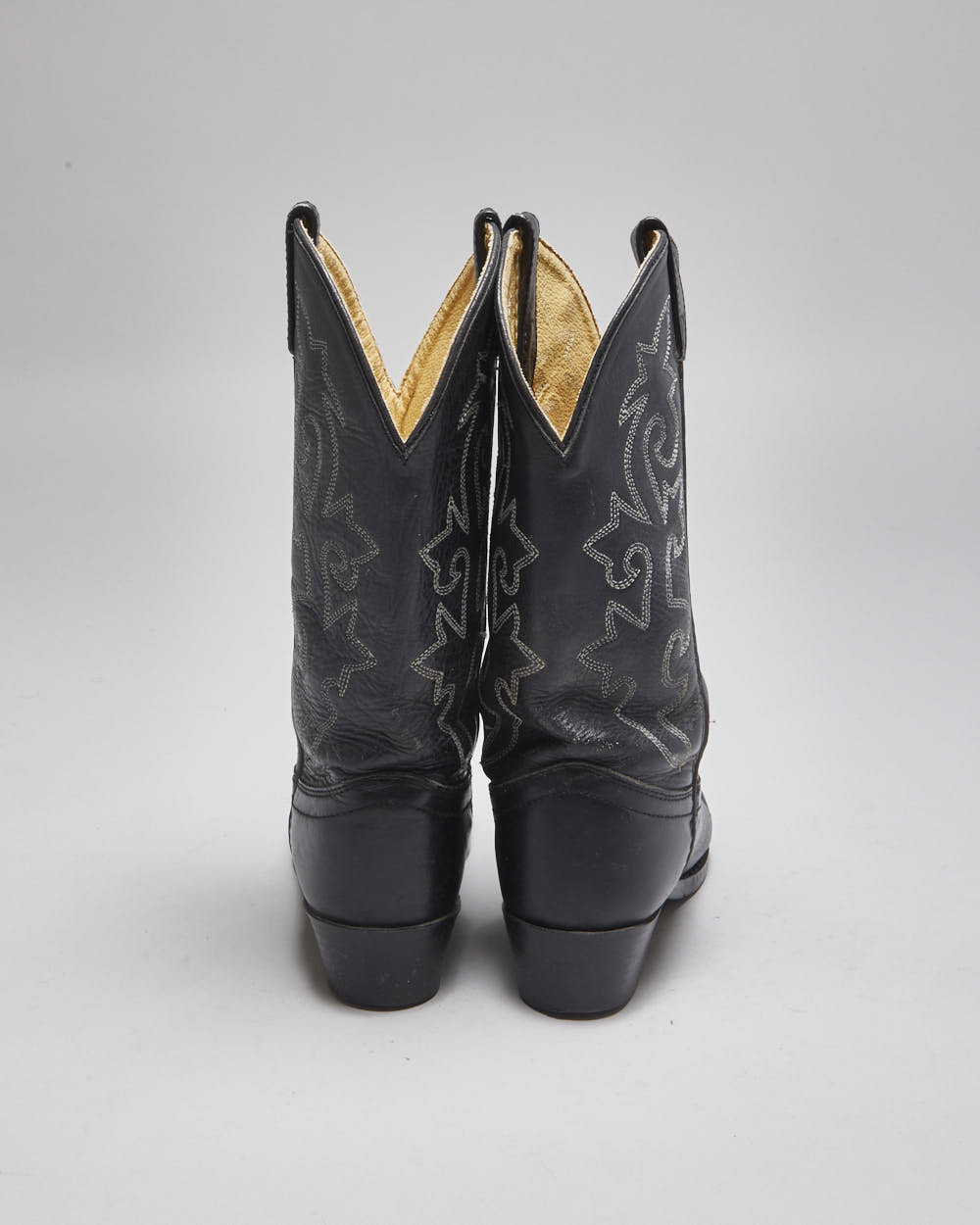 Vintage Justin Black Leather Short Cowboy Boots - UK 4
