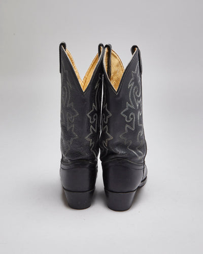 Vintage Justin Black Leather Short Cowboy Boots - UK 4