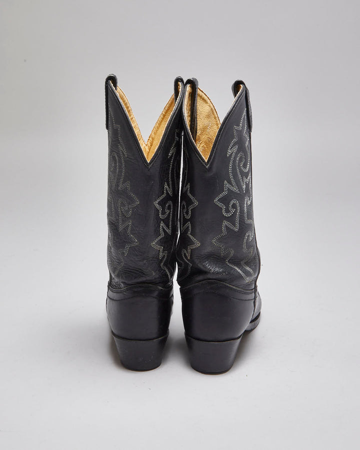 Vintage Justin Black Leather Short Cowboy Boots - UK 4