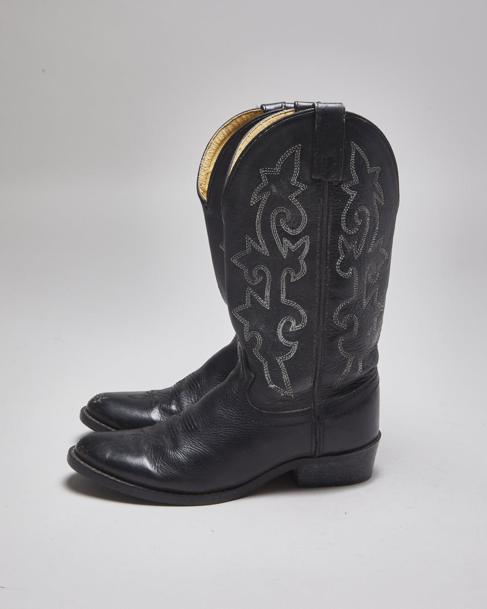 Vintage Justin Black Leather Short Cowboy Boots - UK 4