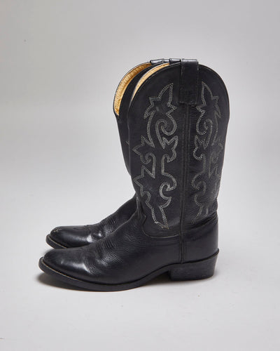Vintage Justin Black Leather Short Cowboy Boots - UK 4