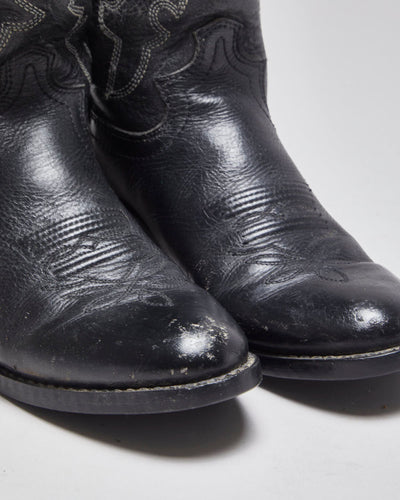 Vintage Justin Black Leather Short Cowboy Boots - UK 4