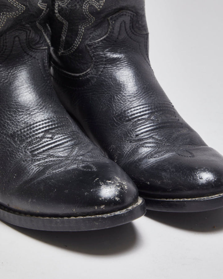 Vintage Justin Black Leather Short Cowboy Boots - UK 4