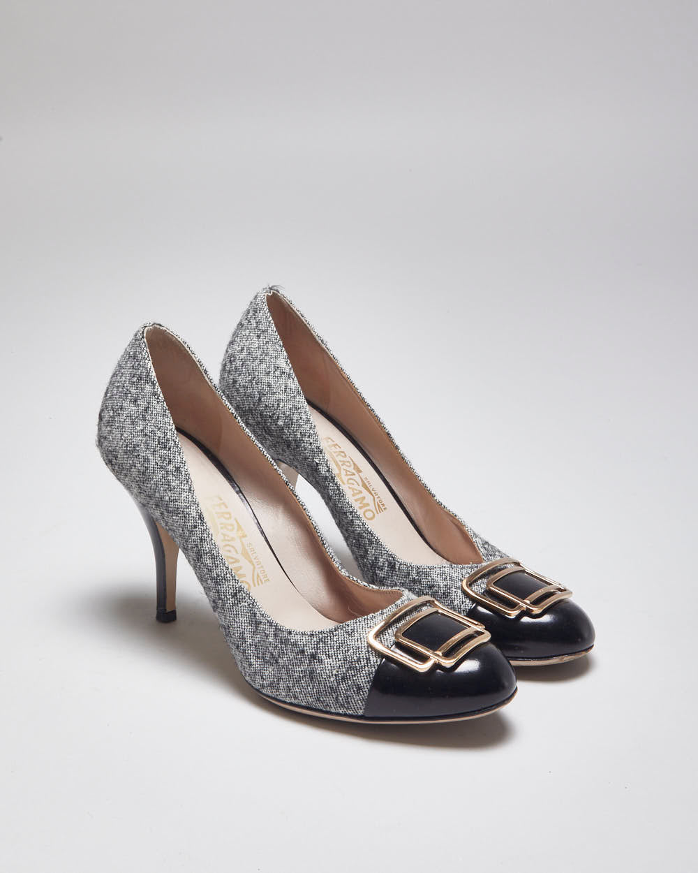 Salvatore Ferragamo Black &amp; Grey Heels - UK6