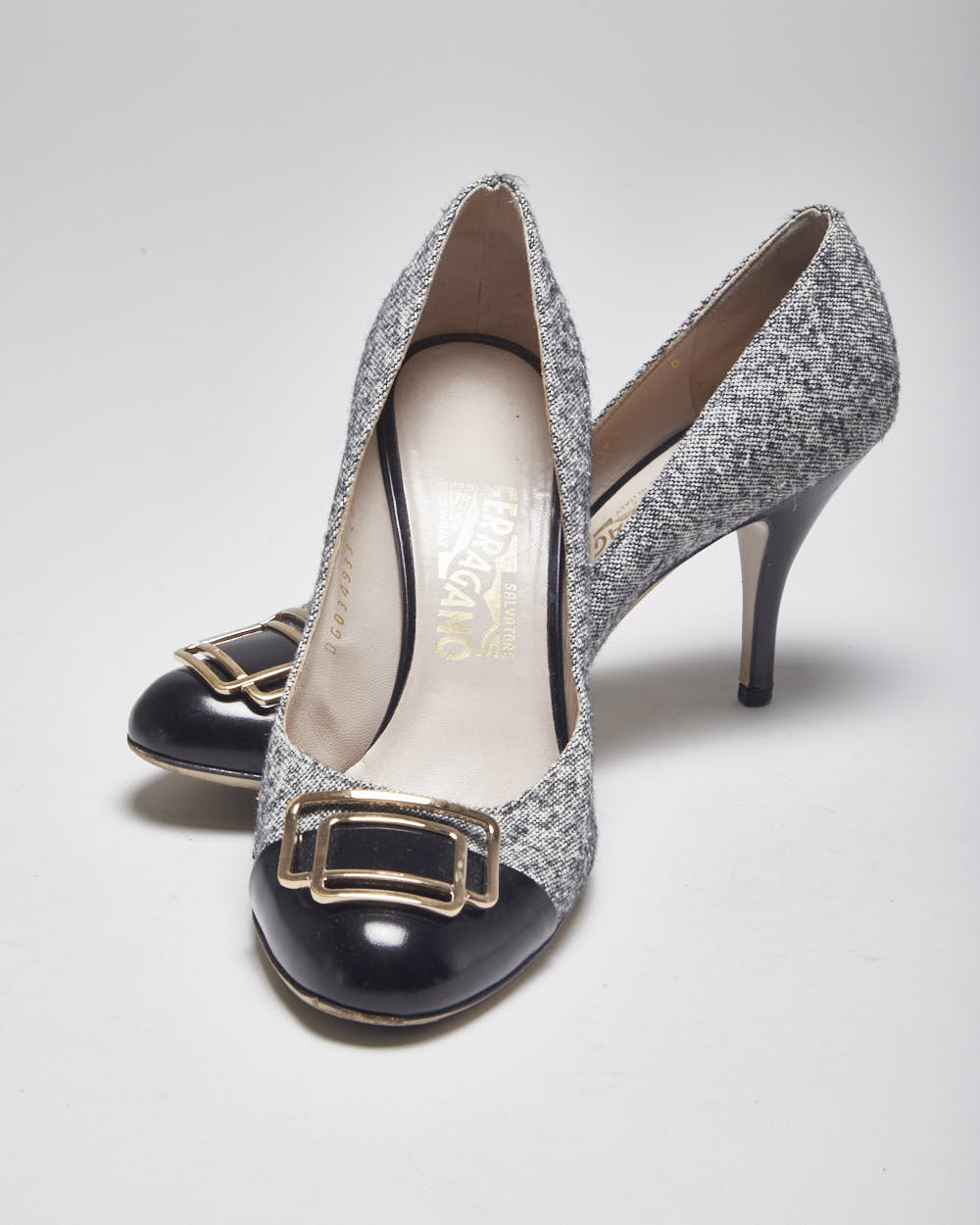 Salvatore Ferragamo Black &amp; Grey Heels - UK6