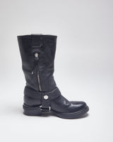 Miu miu Black Leather Biker Boots - UK4