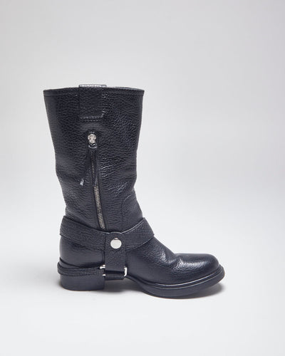 Miu miu Black Leather Biker Boots - UK4