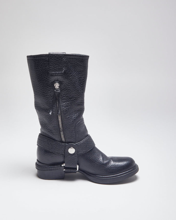 Miu miu Black Leather Biker Boots - UK4