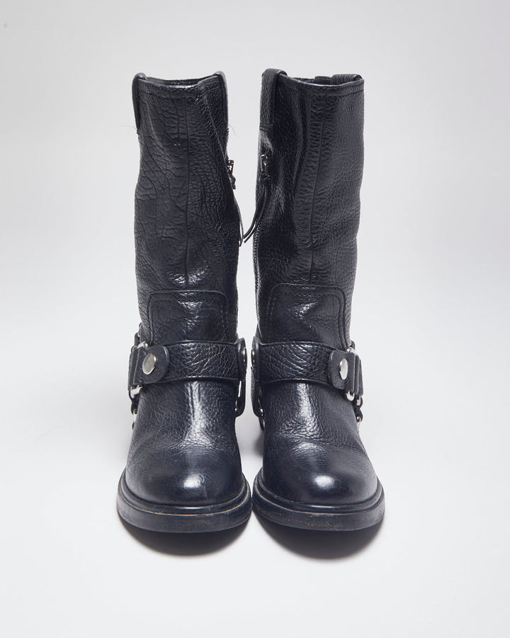 Miu miu Black Leather Biker Boots - UK4