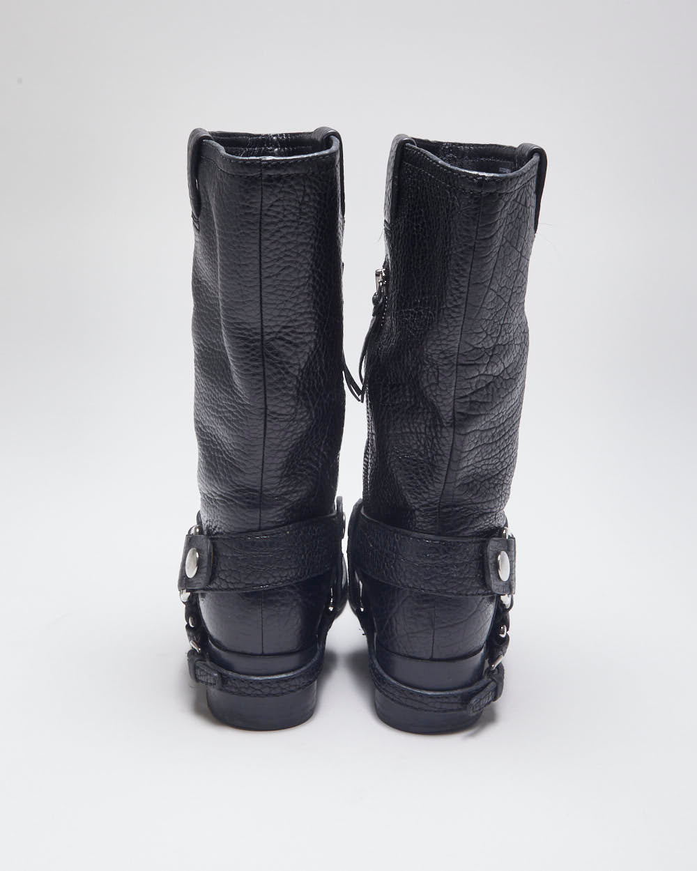 Miu miu Black Leather Biker Boots - UK4