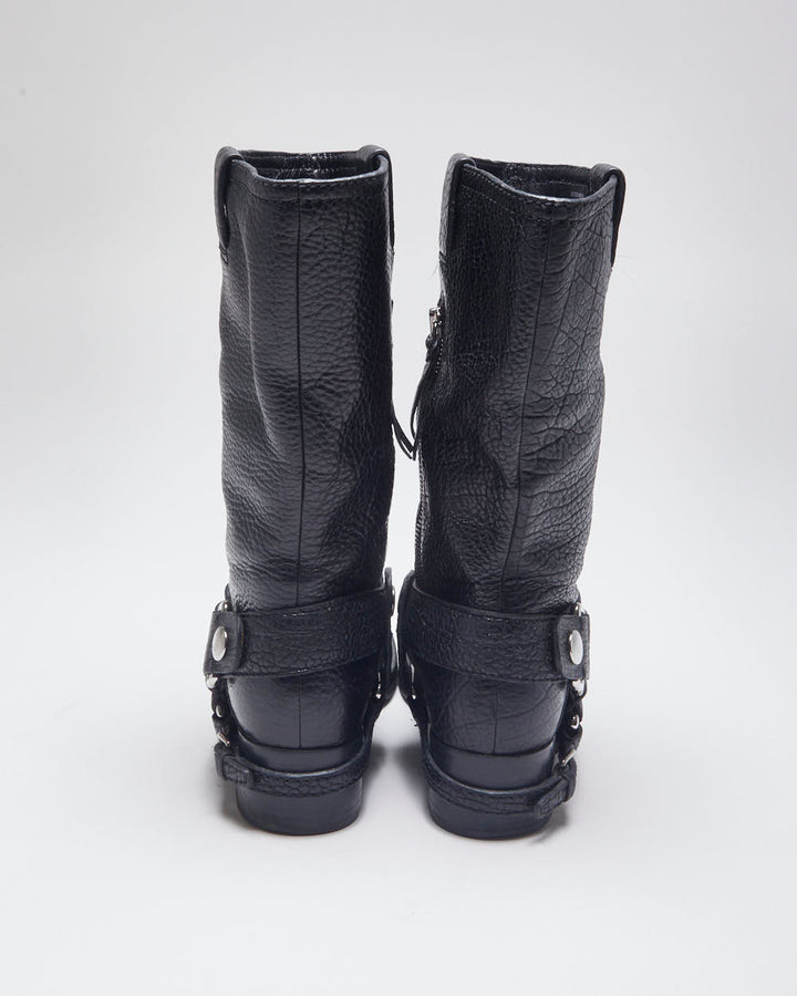 Miu miu Black Leather Biker Boots - UK4