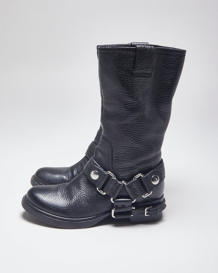 Miu miu Black Leather Biker Boots - UK4