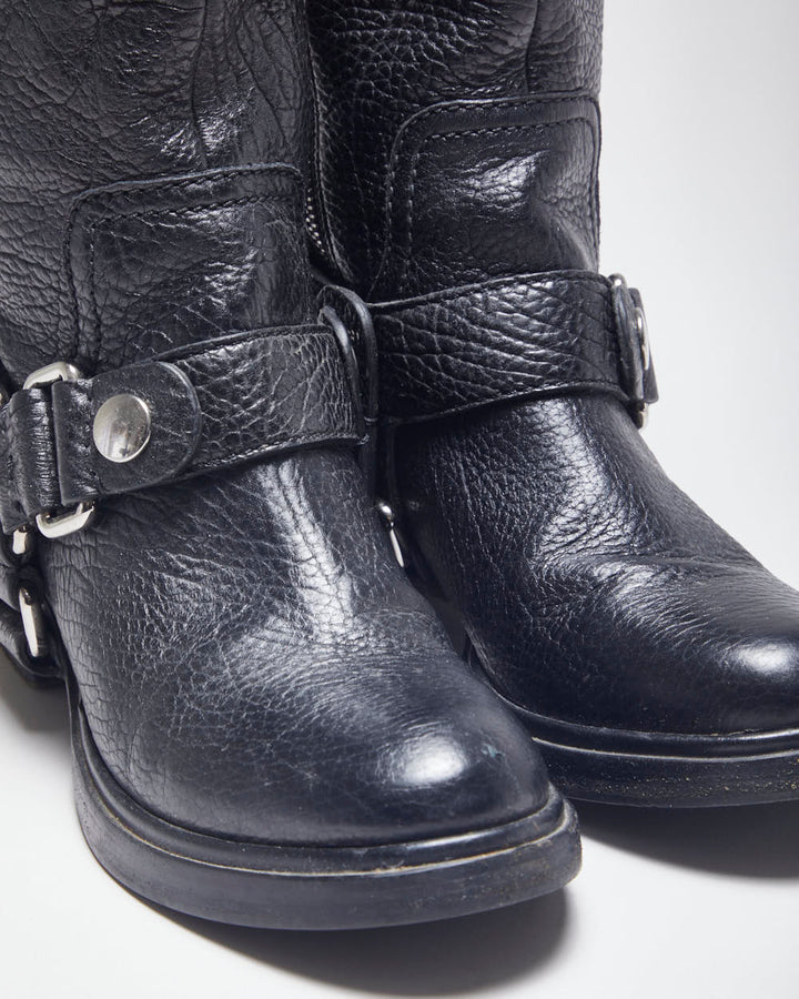 Miu miu Black Leather Biker Boots - UK4