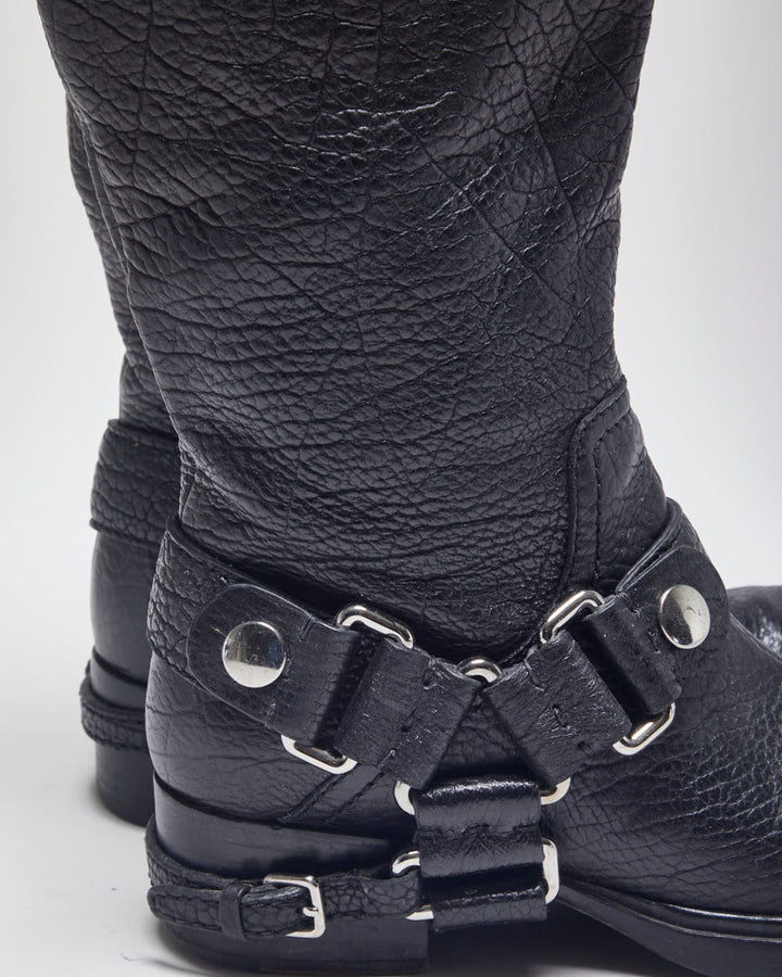 Miu miu Black Leather Biker Boots - UK4