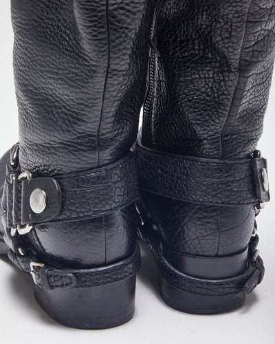 Miu miu Black Leather Biker Boots - UK4