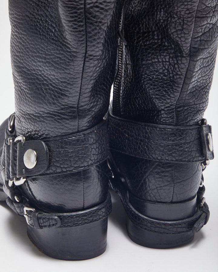 Miu miu Black Leather Biker Boots - UK4
