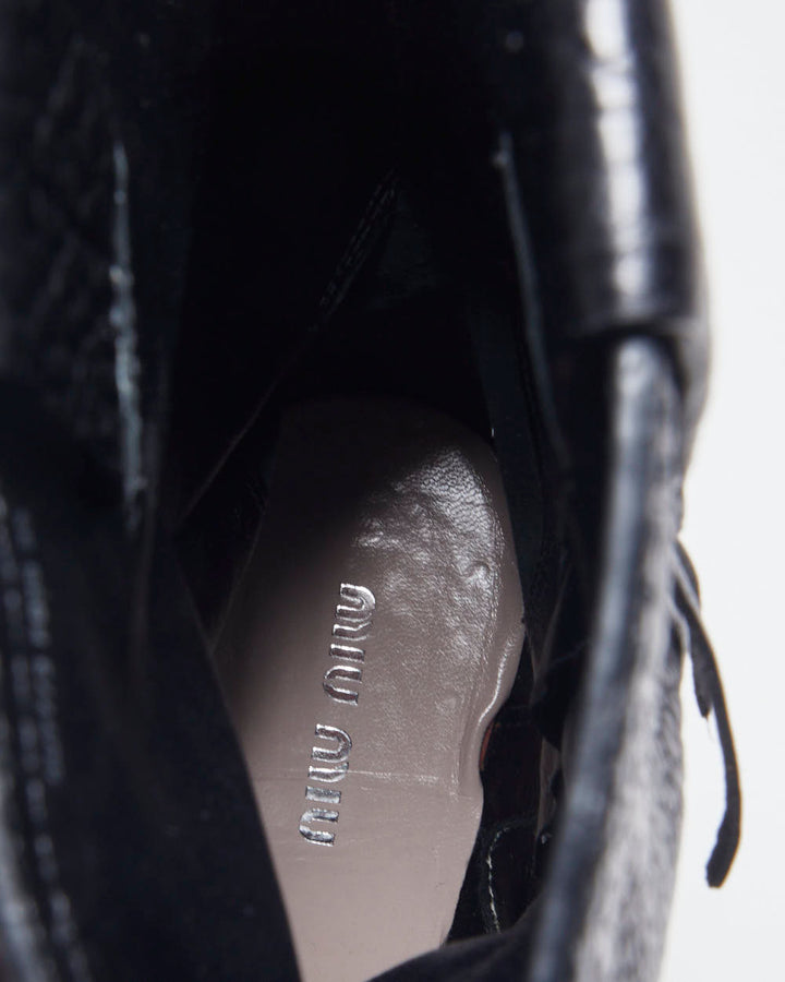 Miu miu Black Leather Biker Boots - UK4