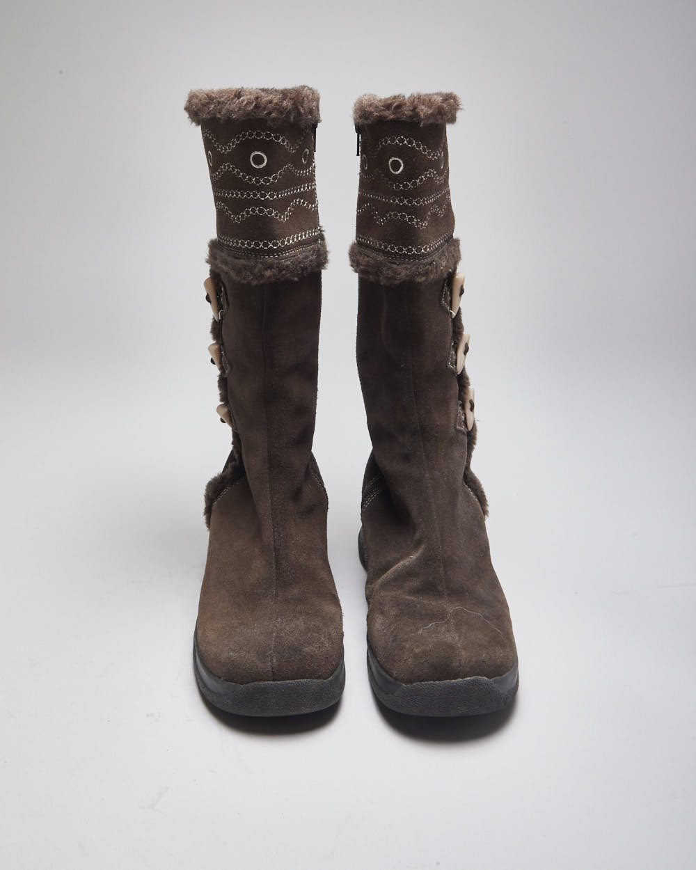 Y2k 00s Brown Toggle Boots - UK6