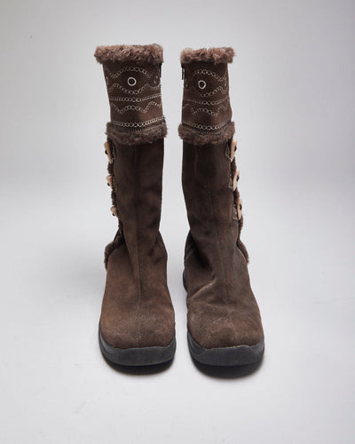 Y2k 00s Brown Toggle Boots - UK6