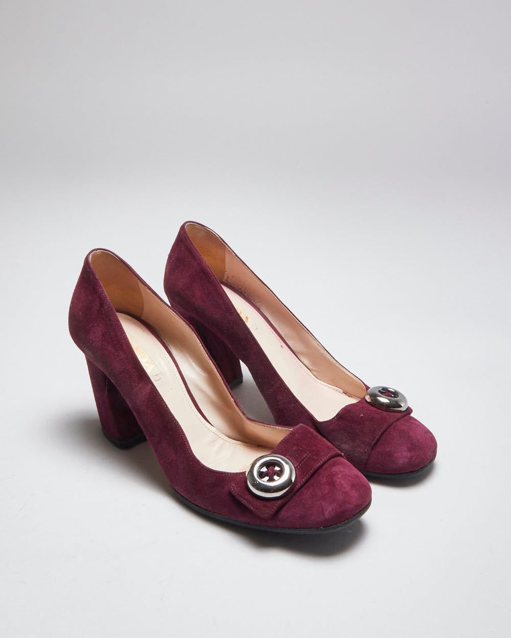 Prada Suede Button Heels - Uk7.5