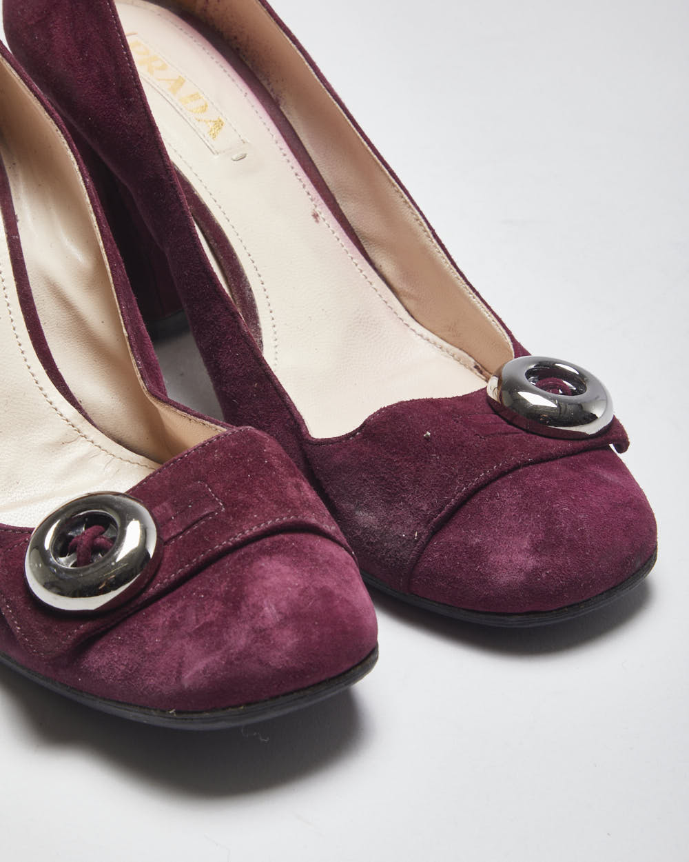 Prada Suede Button Heels - Uk7.5