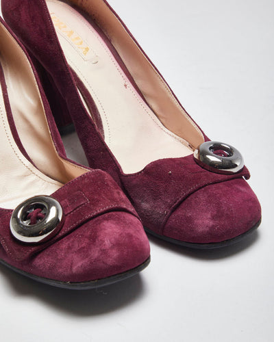 Prada Suede Button Heels - Uk7.5