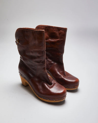 Vintage Women's Ugg Leather Insulated Heel Ankle Boots - UK 4.5