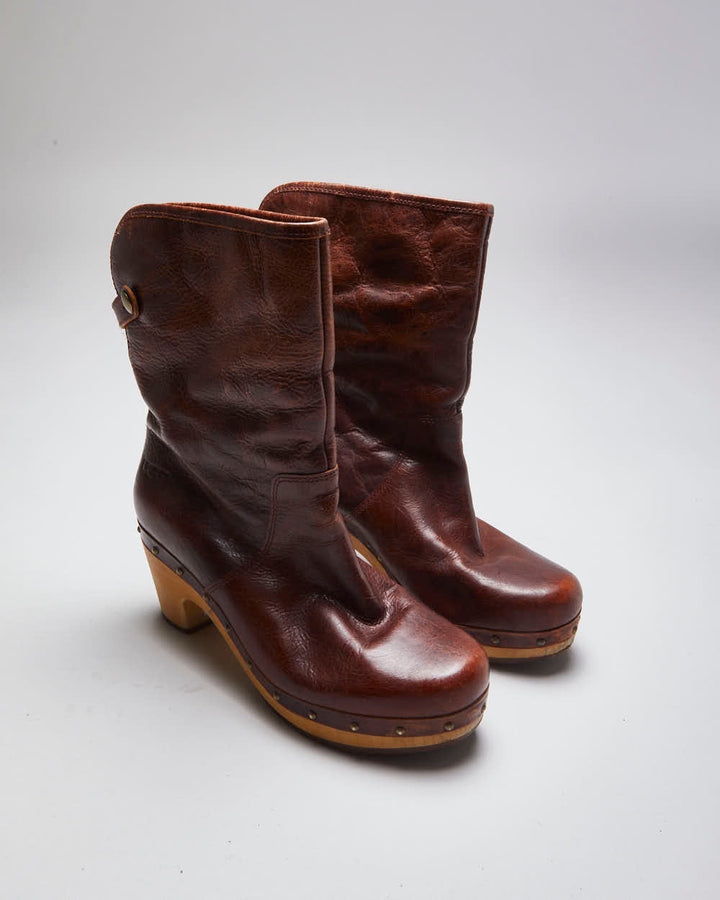 Vintage Women's Ugg Leather Insulated Heel Ankle Boots - UK 4.5