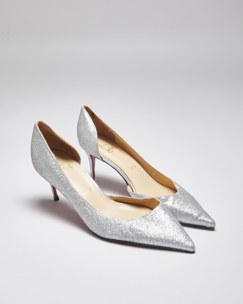 Vintage Women's Christian Louboutin Red Bottom Glitter Kitten Heeled Shoe - UK 4