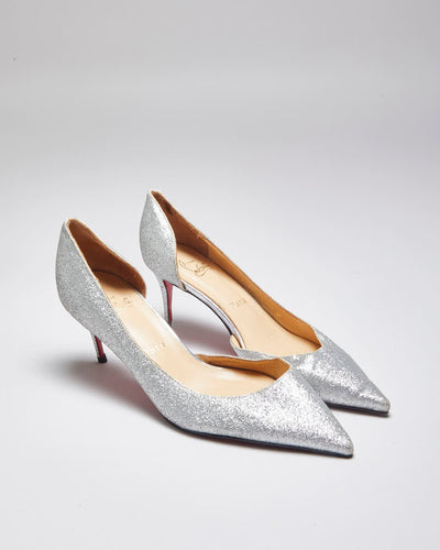 Vintage Women's Christian Louboutin Red Bottom Glitter Kitten Heeled Shoe - UK 4
