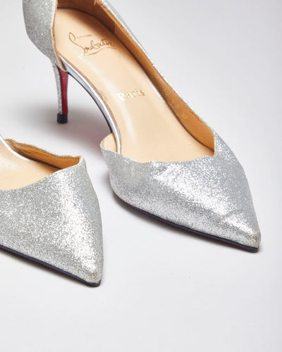Vintage Women's Christian Louboutin Red Bottom Glitter Kitten Heeled Shoe - UK 4