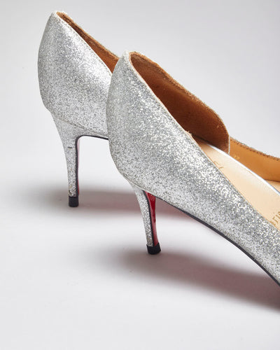 Vintage Women's Christian Louboutin Red Bottom Glitter Kitten Heeled Shoe - UK 4