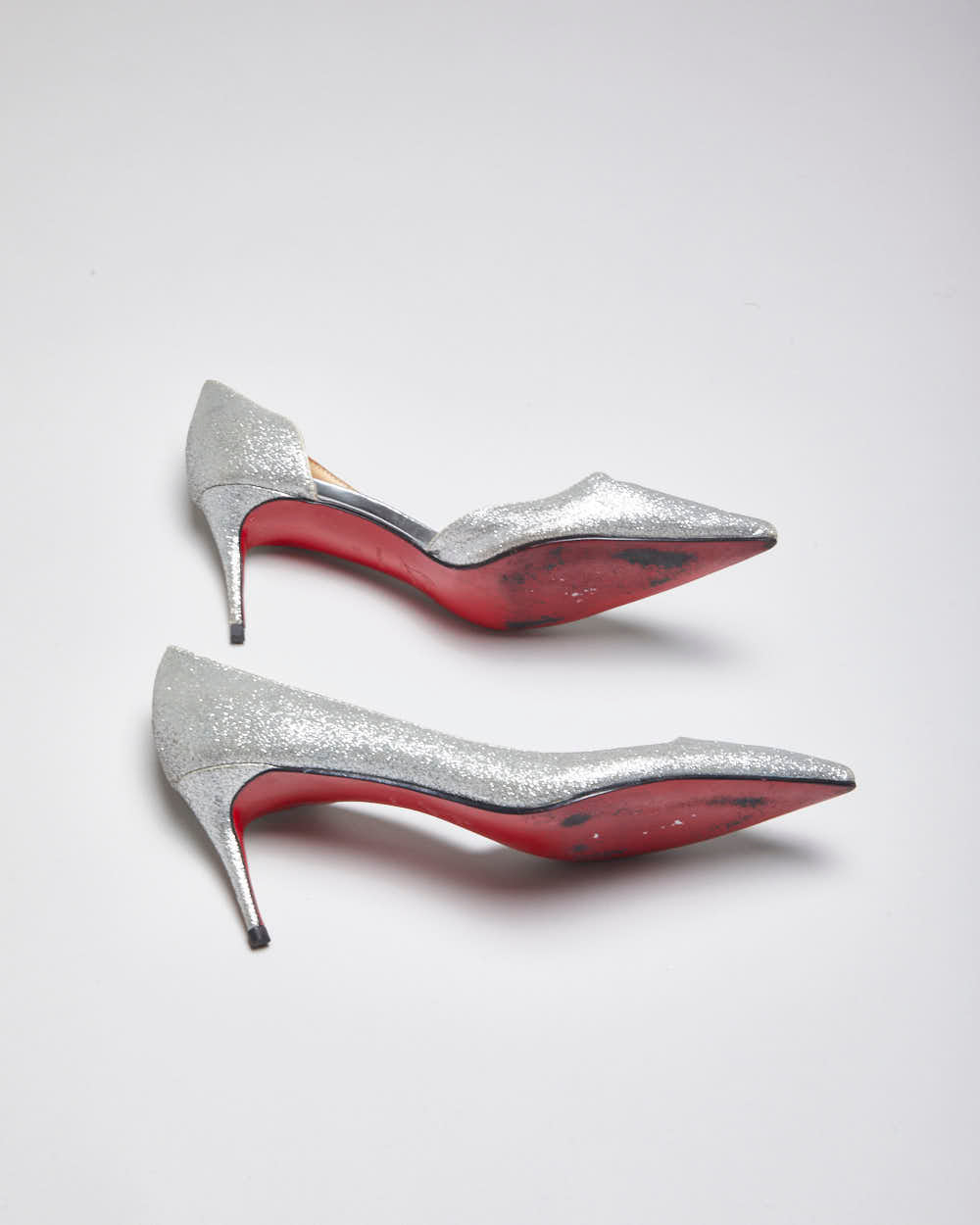 Vintage Women's Christian Louboutin Red Bottom Glitter Kitten Heeled Shoe - UK 4