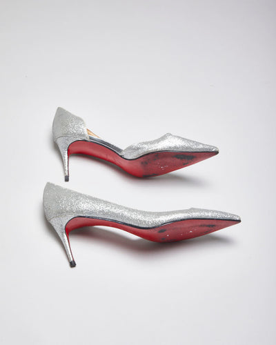 Vintage Women's Christian Louboutin Red Bottom Glitter Kitten Heeled Shoe - UK 4