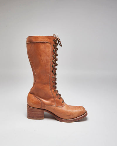 Vintage Frye Lace-Up Brown Leather Boots - UK7.5