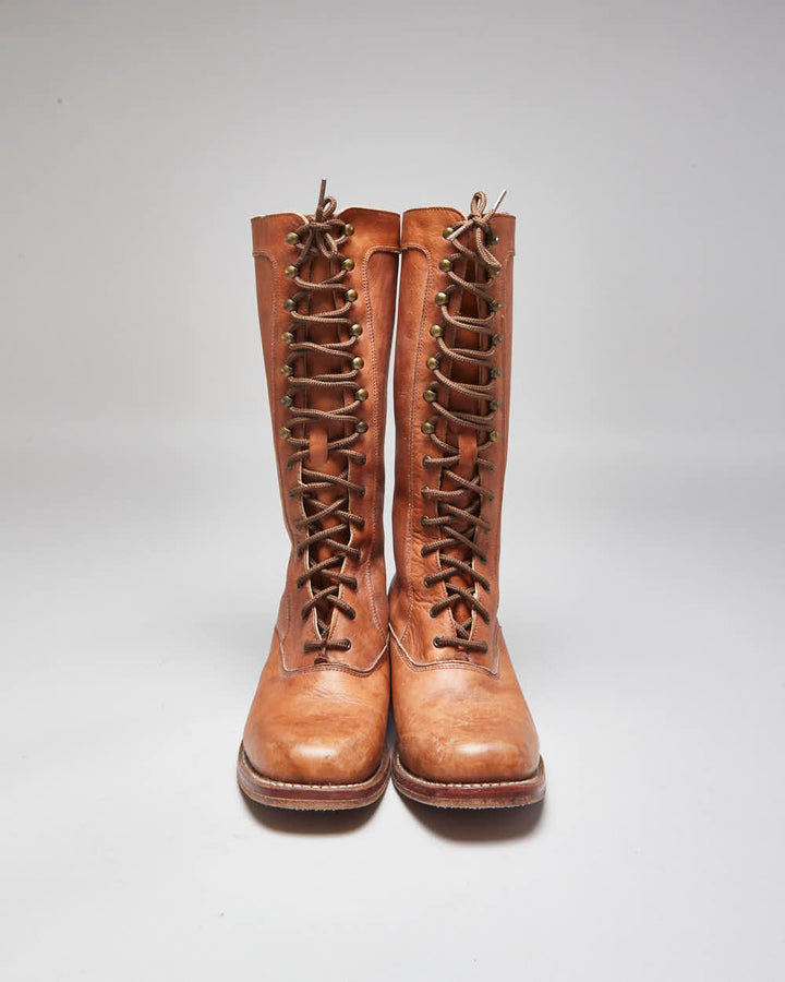 Vintage Frye Lace-Up Brown Leather Boots - UK7.5