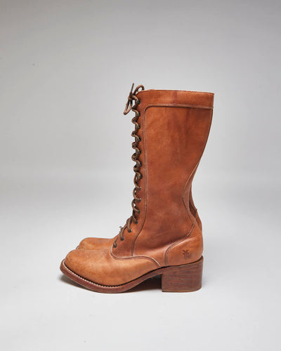 Vintage Frye Lace-Up Brown Leather Boots - UK7.5