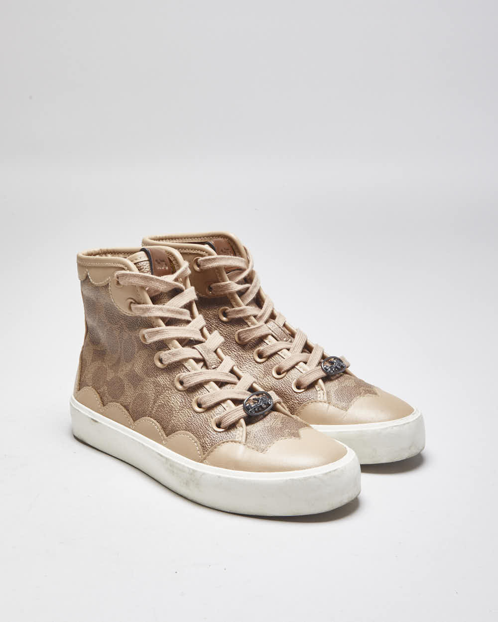 Vintage Coach Monogram Print Leather High Top Trainers - UK 5