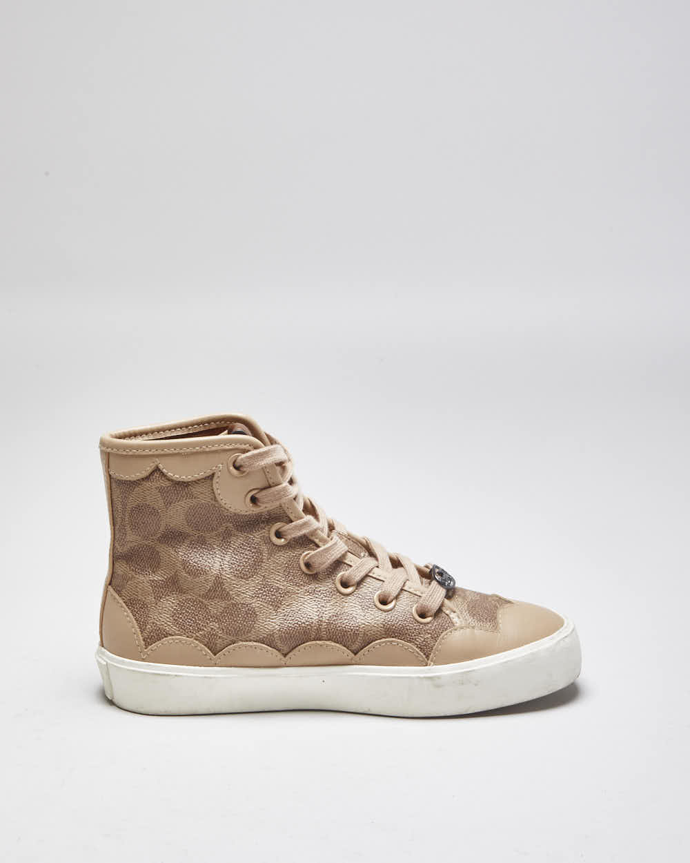 Vintage Coach Monogram Print Leather High Top Trainers - UK 5