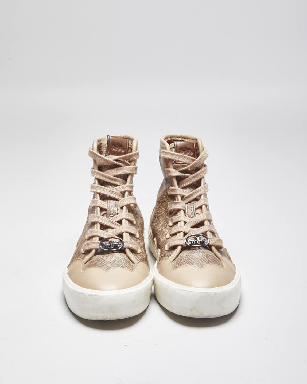 Vintage Coach Monogram Print Leather High Top Trainers - UK 5