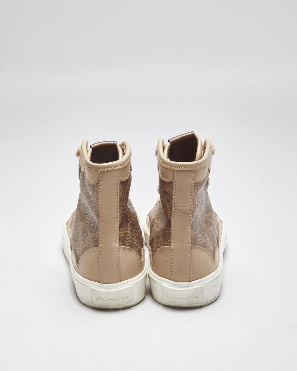 Vintage Coach Monogram Print Leather High Top Trainers - UK 5
