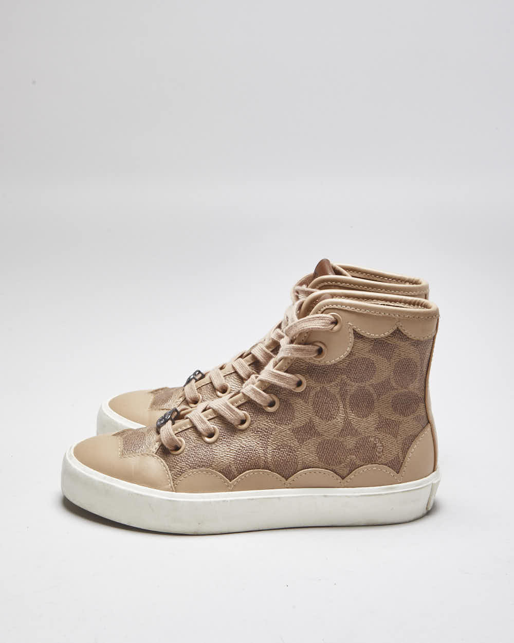 Vintage Coach Monogram Print Leather High Top Trainers - UK 5