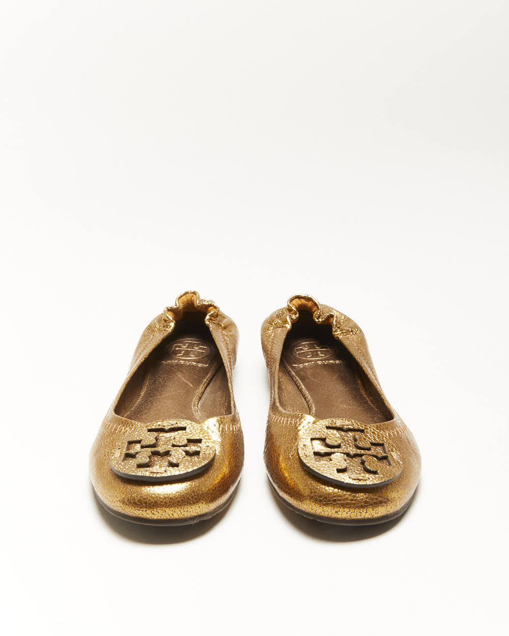 Tory Burch Gold Leather Ballet Flats - UK5