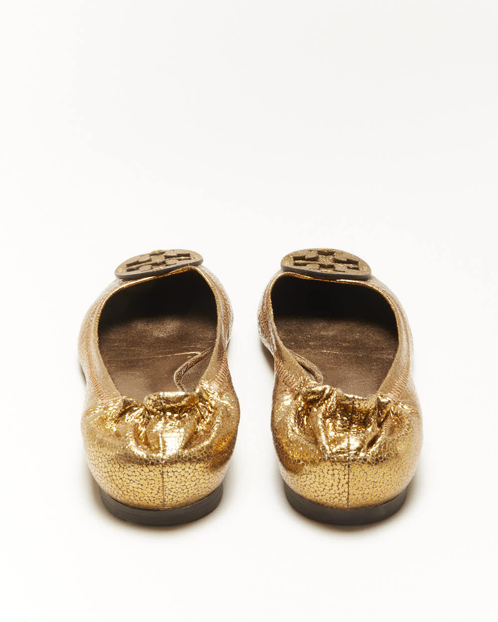 Tory Burch Gold Leather Ballet Flats - UK5
