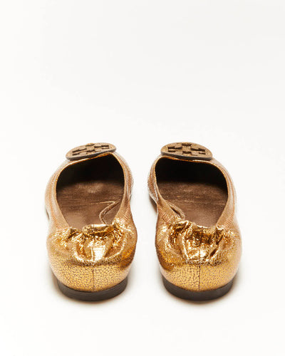 Tory Burch Gold Leather Ballet Flats - UK5