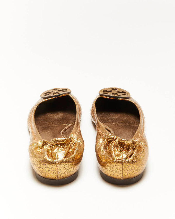 Tory Burch Gold Leather Ballet Flats - UK5