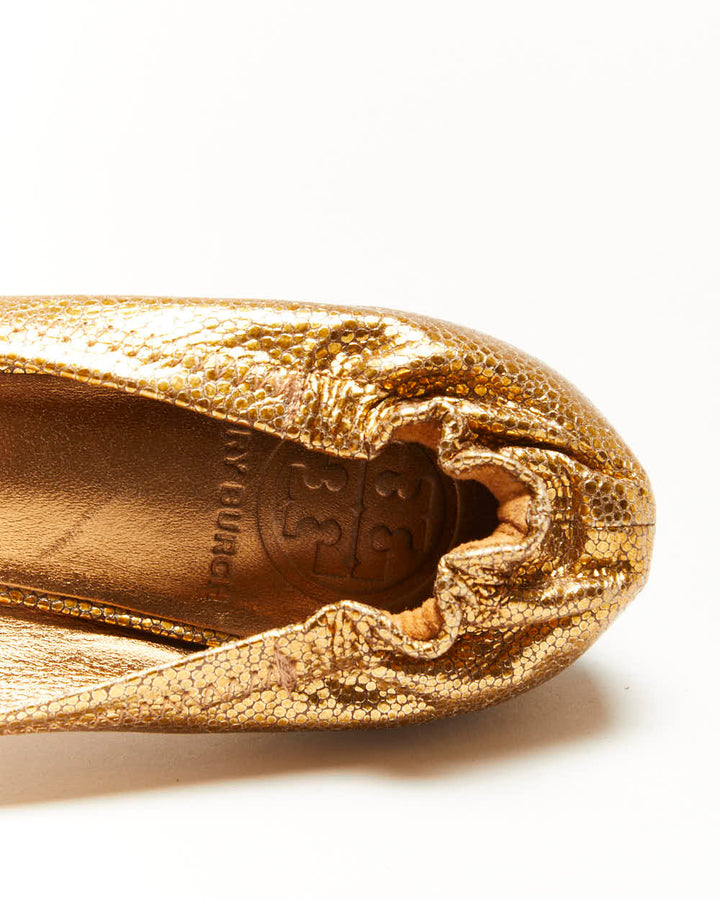 Tory Burch Gold Leather Ballet Flats - UK5