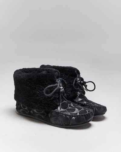 Vintage Y2k 00s Coach Monogram Moccasin Boots - UK5