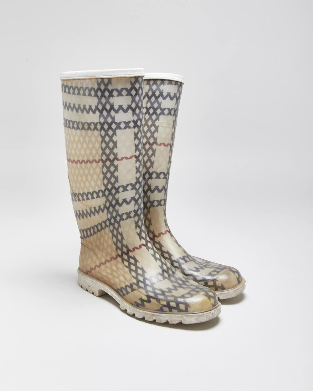 Vintage Y2K 00s Burberry Nova Check Women's Mid Calf Wellington Boots - UK3
